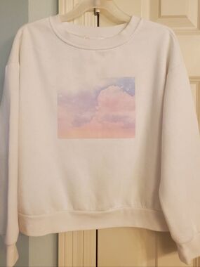 GB girls White Crewneck Sweater with Pastel Cloud Print